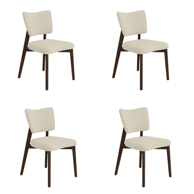 Set of 4 Beige Upholstered Dining Chairs with Walnut Legs - Greta