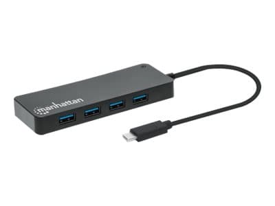 MANHATTAN - USB-C Dock/Hub, Ports (x7): USB-A (x7), 5 Gbps (USB 3.2 Gen1 aka USB 3.0), External Power Supply Not Needed, Cable 15cm, SuperSpeed USB, Black, Three Year Warranty, Blister - hub - type-C - 7 ports