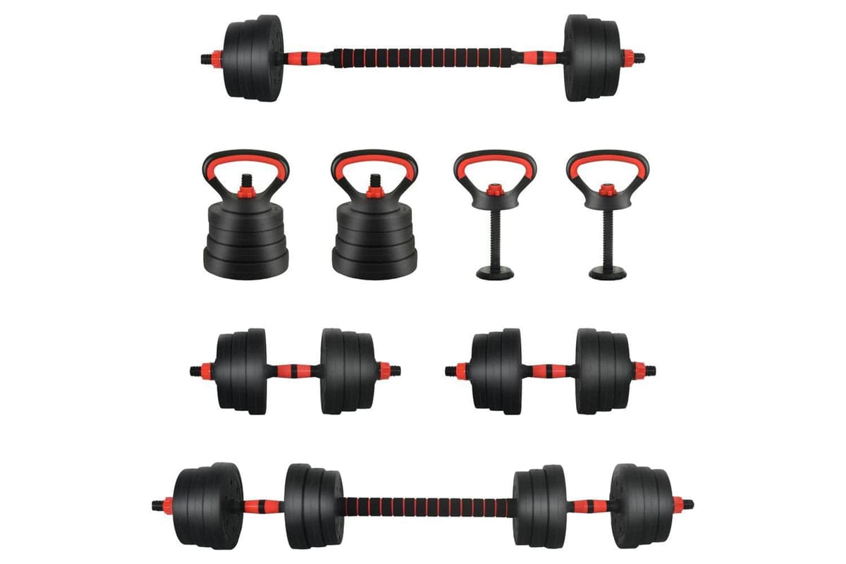 Vidaxl 4-in-1 Dumbbell Set Black And Red 121 X 19.5 X 19.5 Cm