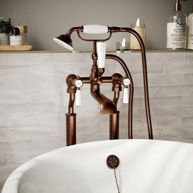 Brushed Bronze Freestanding Bath Shower Mixer Tap with Stand Pipes - Helston
