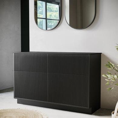 1250mm Black Wooden Fluted Freestanding Double Countertop Vanity Unit - Matira