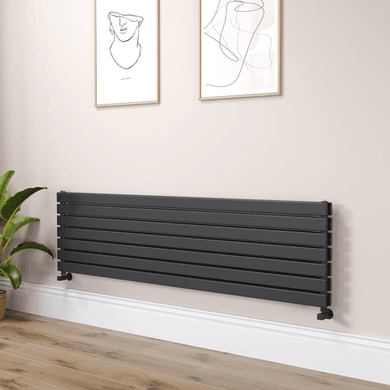 Riace Linea Midnight Black Flat Designer Radiator 490x1800mm Double Panel 4863 BTU - Horizontal Bars