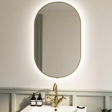 Oval Brass Backlit Bathroom Mirror with Battery Operated Lights 500 x 800mm - Venus