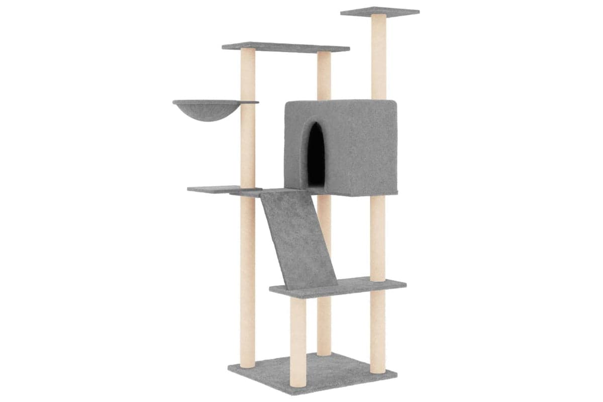 Cat Tree With Sisal Scratching Posts Light Grey 143 Cm