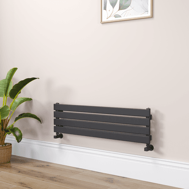 Riace Linea Midnight Black Flat Designer Radiator 280x1000mm Single Panel 1082 BTU - Horizontal Bars