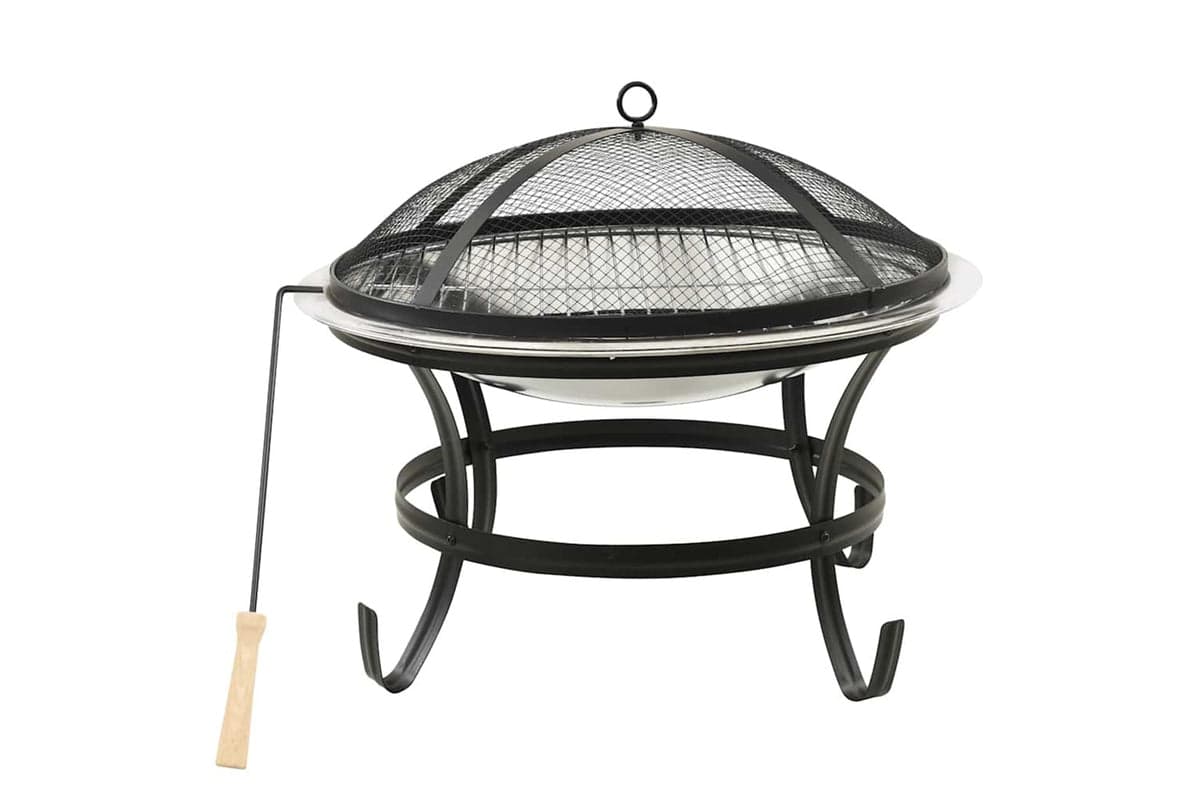 Vidaxl 2-in-1 Fire Pit And Bbq With Poker 56x56x49 Cm Stainless Steel