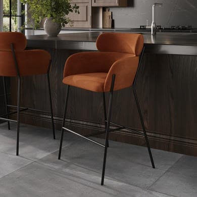 Burnt Orange Velvet - Curved Kitchen Counter Stools with Backs - Isla
