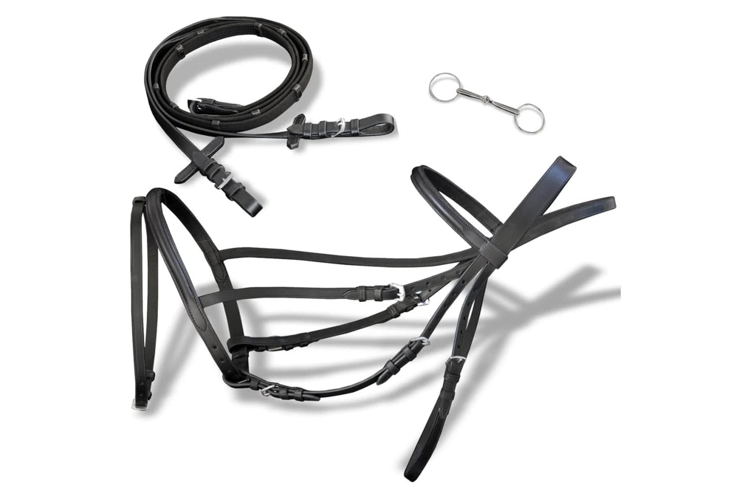 Vidaxl 90896 Leather Flash Bridle With Reins And Bit Black Cob