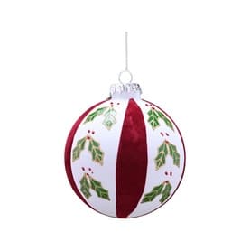 Flock Stripe Glass Ball Tree Decoration 8cm