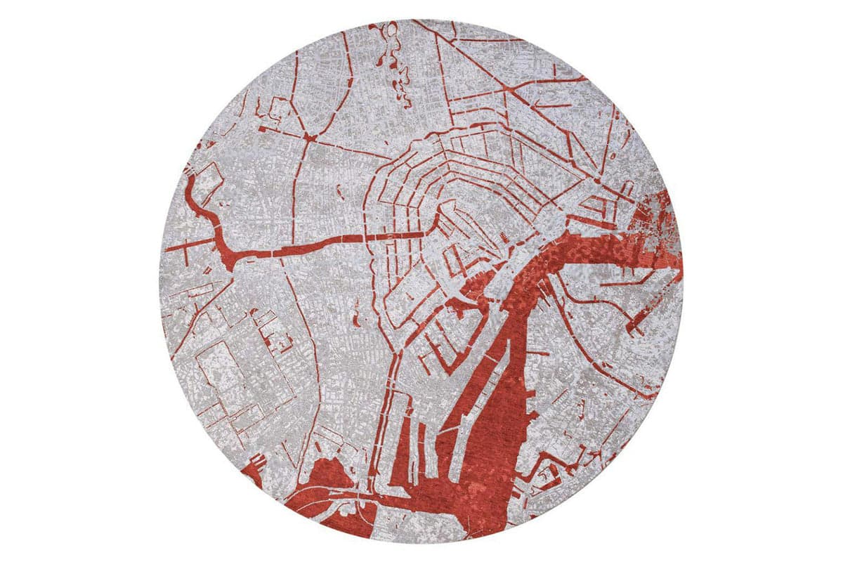 Louis De Poortere | Amsterdam Indoor Eco Round Rug | Red/Grey | 240 x 240 cm