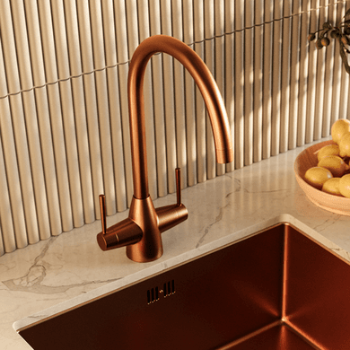 Brushed Copper Dual Lever Monobloc Kitchen Mixer Tap - Enza Tamara
