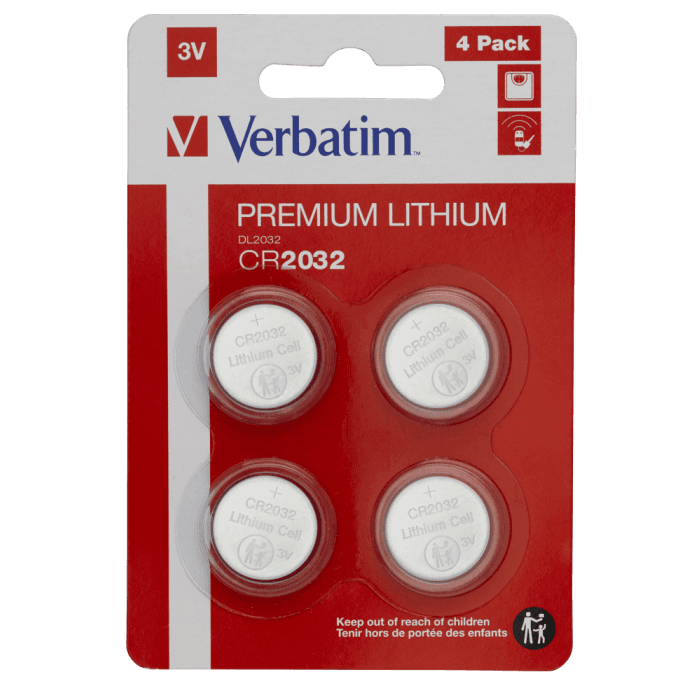 Verbatim 49533, 3V CR2032 Lithium Battery - 4 Pack