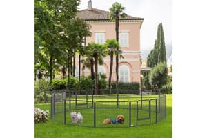 PawHut D06-141 12 Panels Foldable Heavy Duty Pet Playpen | Black,Silver