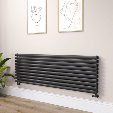 Sorrento Linea Midnight Black Oval Designer Radiator 590x1800mm Double Panel 6338 BTU - Horizontal Bars