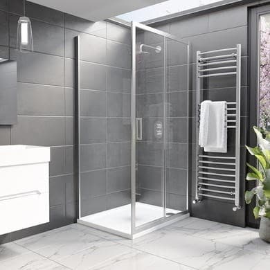 1000x900mm Chrome 8mm Glass Rectangular Sliding Shower Enclosure - Pavo