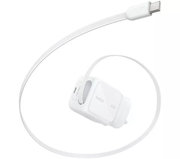 BELKIN UltraCharge WCH023myWH 45 W USB-C GaN Retractable Wall Charger - 0.7 m