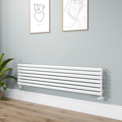 Sorrento Linea White Oval Designer Radiator 413x1800mm Single Panel 2980 BTU - Horizontal Bars