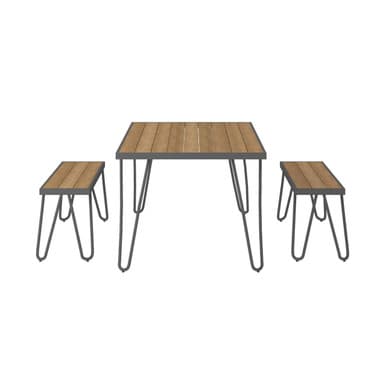 Paulette Outdoor/Indoor 5' Table and Bench Set, Metal Frame Resin Wood Effect Top - Grey | 88192CNOEUK
