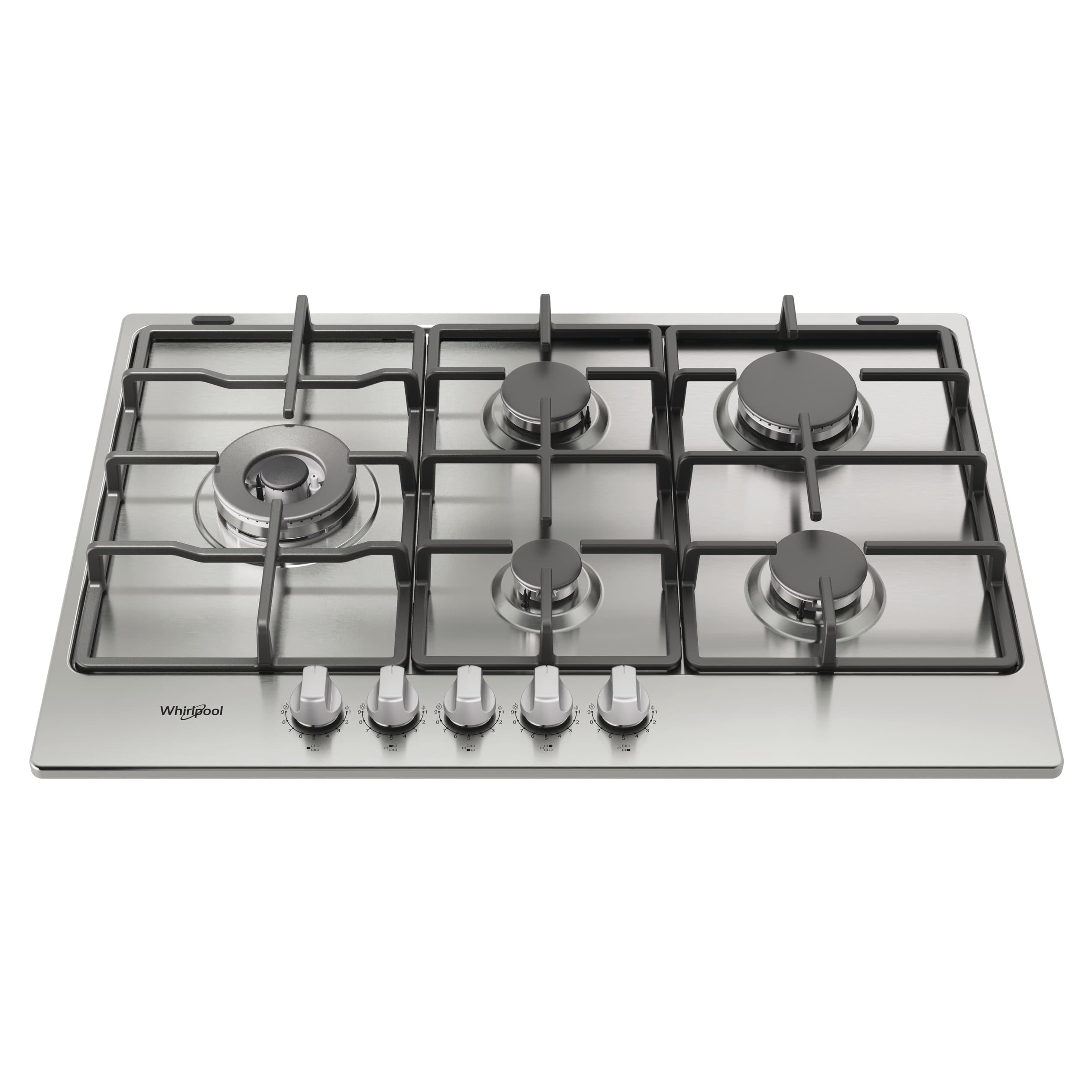 WHIRLPOOL 73CM 5 BURNER NATURAL GAS HOB - STAINLESS STEEL - LPG CONVERTIBLE
