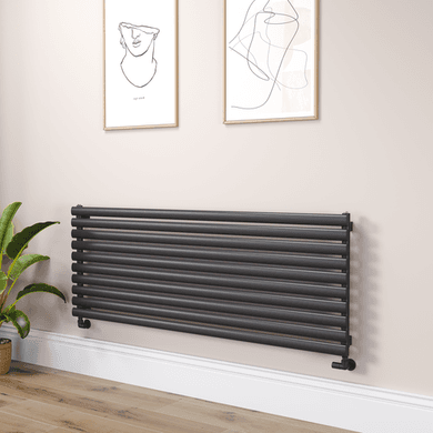 Sorrento Linea Midnight Black Oval Designer Radiator 590x1600mm Single Panel 3782 BTU - Horizontal Bars
