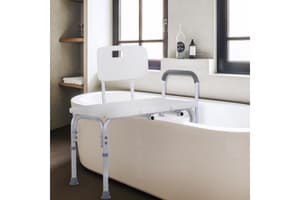 Homcom Adjustable Shower Chair with Back and Handles | White/Silver