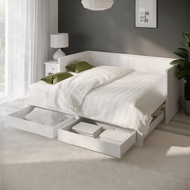 White - Double Wooden Day Bed With Trundle and Storage - Lincoln