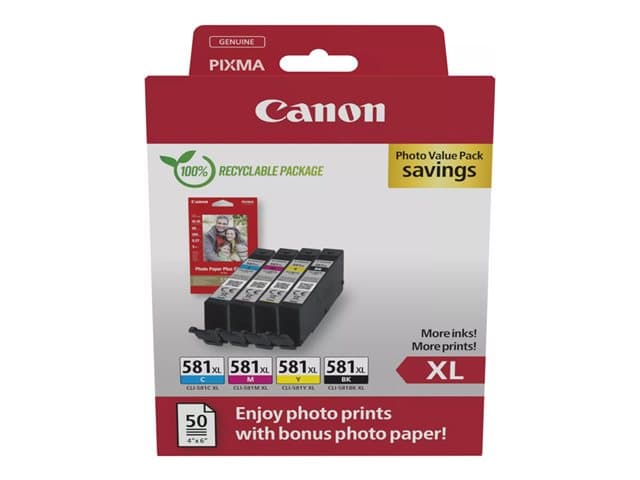 CANON - CLI-581XL C/M/Y/BK Photo Value Pack - 4-pack - XL - black, yellow, cyan, magenta - original - ink tank / paper kit