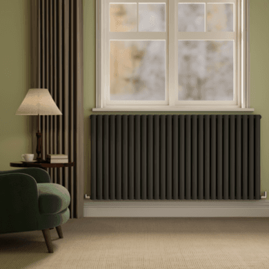 Sorrento Midnight Black Horizontal Oval Designer Radiator 800x1593mm Double Panel 8218 BTU