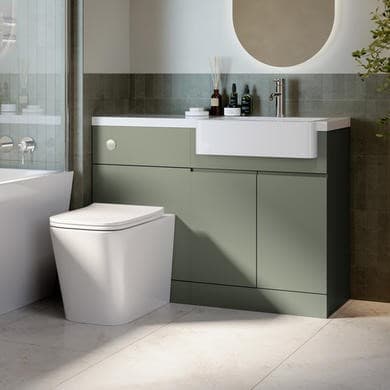 1100mm Green Right Hand Toilet and Sink Unit with Square Toilet and Chrome Fittings - Bali