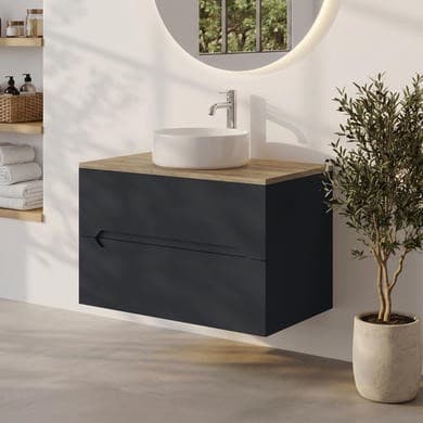 Morella 800mm Wall Hung Countertop Vanity Unit with Oak Worktop and Basin