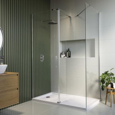 1400x900mm Chrome Walk-In Shower Screen Enclosure with 300mm Hinged Flipper Return Panel and Shower Tray – Corvus