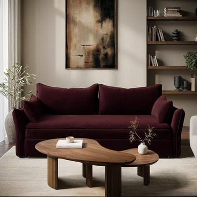 3 Seater Pull-Out Sofa Bed with Storage in Burgundy Velvet - Gaia
