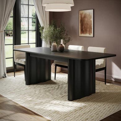 Large Black Oak Extendable Dining Table - Seats 6 - 8 - Wave