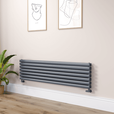 Sorrento Linea Dark Grey Anthracite Oval Designer Radiator 413x1600mm Double Panel 3973 BTU - Horizontal Bars