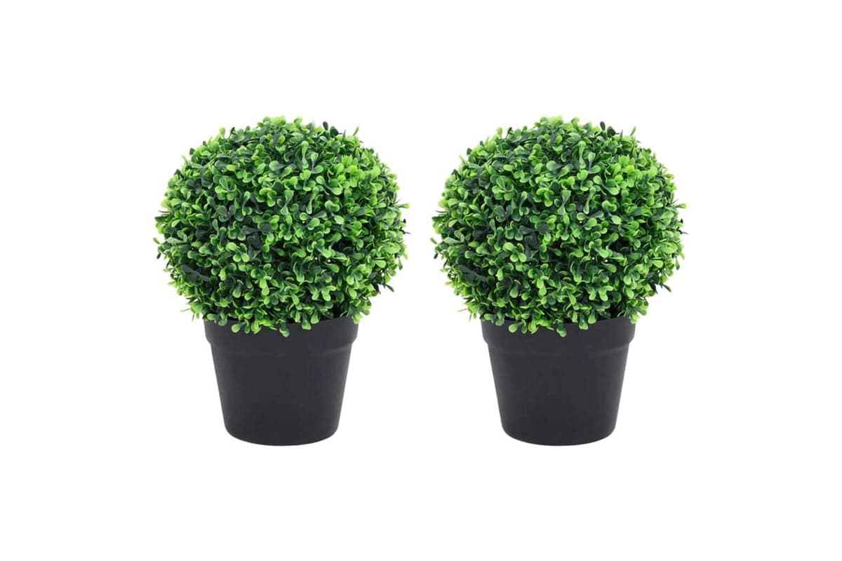 Artificial Boxwood Plants 2 Pcs With Pots Ball Shaped Green 27 Cm