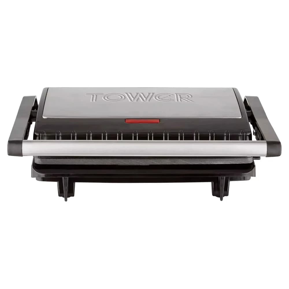 Tower 750W 3 Portion Health Grill & Panini Press with Non-stick Cerastone Coating - Stainless Steel | T27038