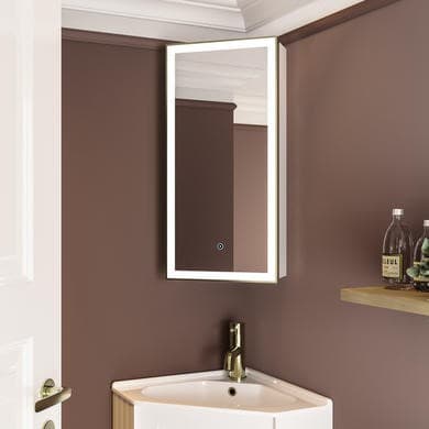 Lykos Single Door Corner Bathroom Mirror Cabinet with Lights