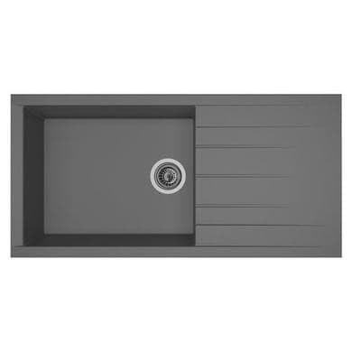 RockLite Bredon Single Bowl Inset Grey Composite Kitchen Sink with Reversible Drainer