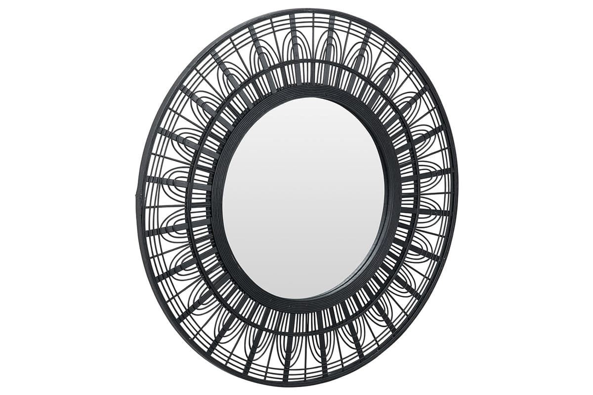 Round Bamboo Frame Wall Mirror | Black | 90 cm