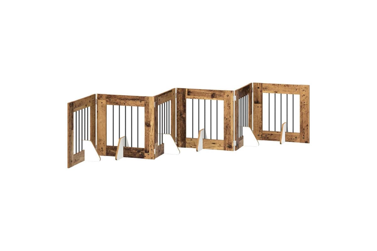 Vidaxl Foldable Dog Gate With Stands 6 Pcs Old Wood 362 Cm