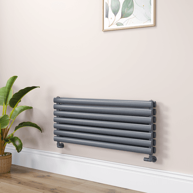 Sorrento Linea Dark Grey Anthracite Oval Designer Radiator 413x1000mm Double Panel 2584 BTU - Horizontal Bars