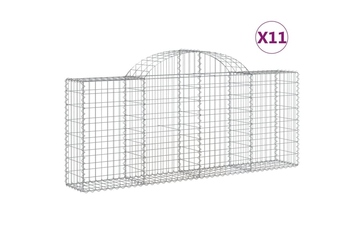 vidaXL 3146098 Arched Gabion Baskets 11 Pcs 200x30x80/100cm Galvanised Iron