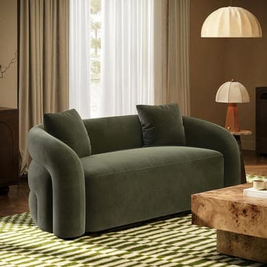 Green Velvet Modern Curved 3 Seater Sofa - Zuri