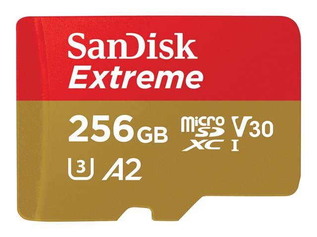 SANDISK - Extreme - Flash memory card (microSDXC to SD adapter included) - 256 GB - A2 / Video Class V30 / UHS-I U3 / Class10 - microSDXC UHS-I