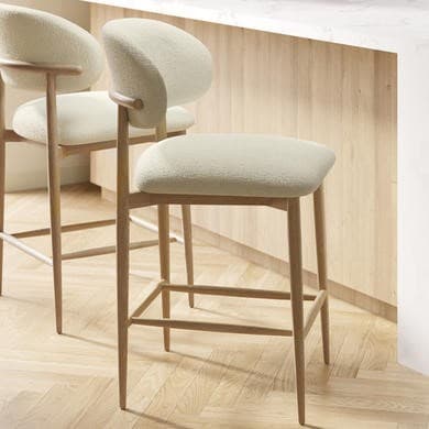 Cream and Limewash Oak - Upholstered Curved Kitchen Counter Stools with Wooden Exposed Back - Kori