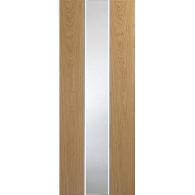 Internal White Painted Glazed Door with Frosted Glass and Oak Veneer Inlay - Pre-Finished - 1981 x 762 x 35mm - Pescara - XL Joinery