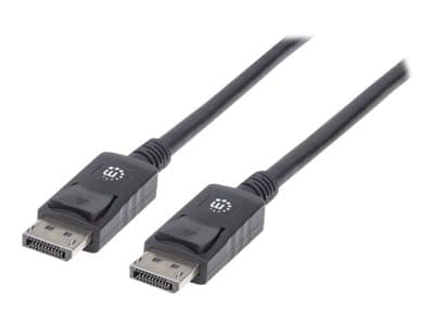 Manhattan DisplayPort 1.2 Cable, 4K@60hz, 2m, Male to Male, With Latches, Fully Shielded, Black, Lifetime Warranty, Polybag