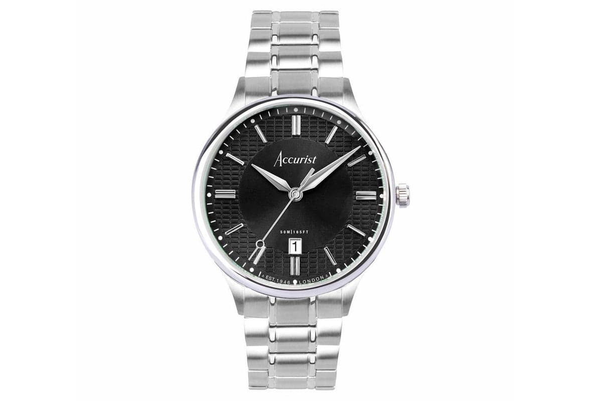 Accurist Classic Men's Watch | Silver Case & Stainless Steel Bracelet With Black Dial | 37mm