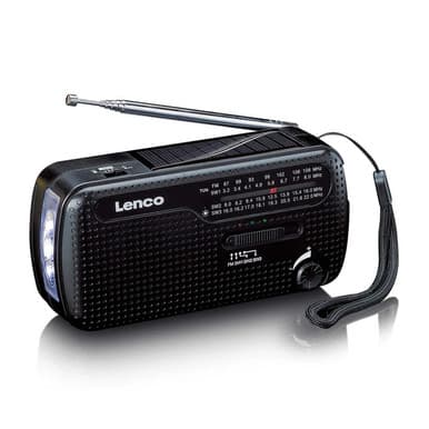 LENCO MCR-113BK - Portable Hand Crank Emergency Radio, Flashlight and Power Bank in One - Black