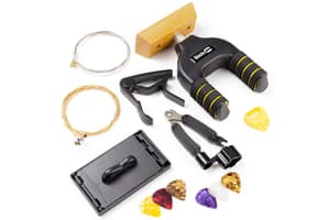 Rockjam Guitar Accessories Kit With Guitar Hanger, String Winder Multi Tool, Tuner, Capo, Electric Strings, Acoustic Strings, Plecs, Pick Holder